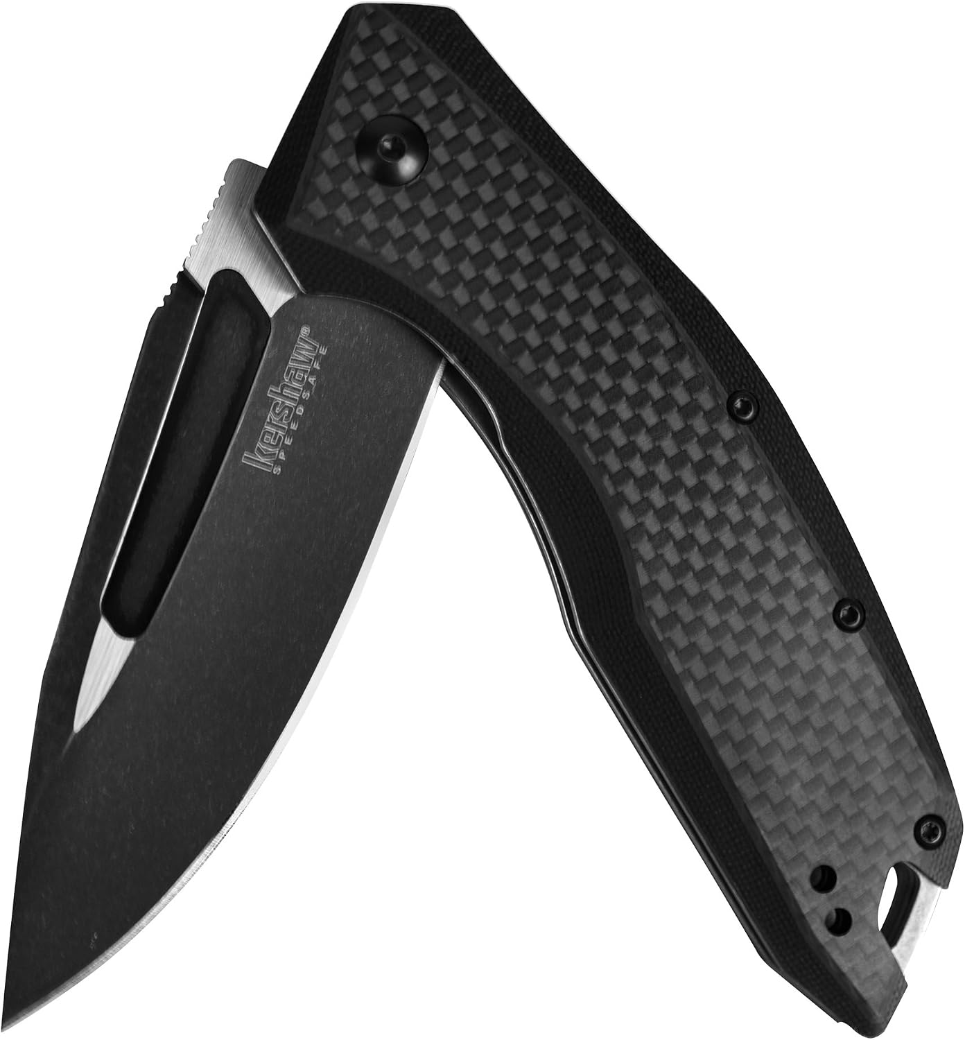 Kershaw Flourish Pocketknife, 3.5 8Cr13MoV Steel Drop Point Blade, Assisted Opening with Flipper, Carbon Fiber Handle Overlay, Folding EDC,Black