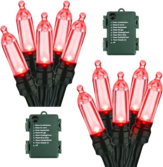 BrizLabs Red Christmas Lights Battery Operated, 17.94ft 50 LED String Light