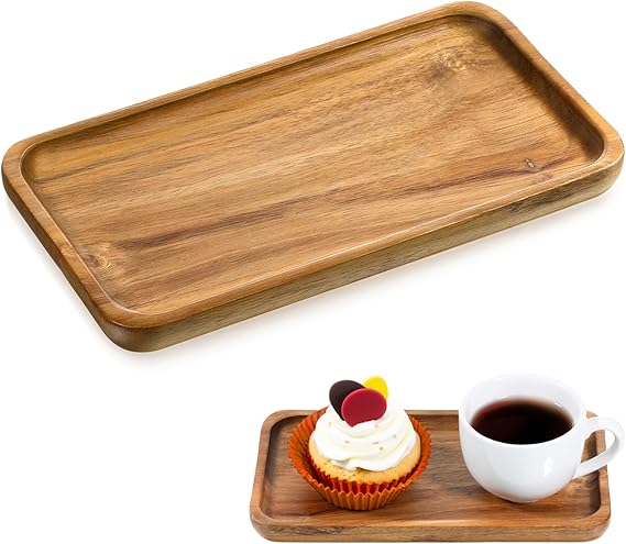 Small Acacia Wood Serving Trays, 4 x 7.5 inch Rectangle Wooden Trays Mini Charcuterie Boards Natural Wood Boards Small Cheese Board for Tea Coffee Kitchen