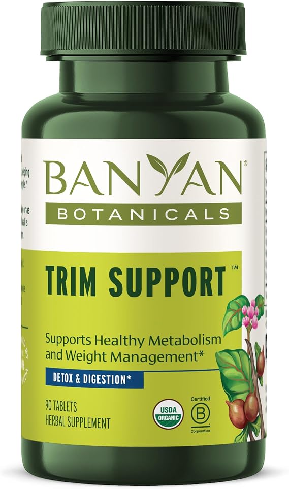 Banyan Botanicals Organic Trim Support Metabolic Support & Weight Management Supplement with Guggulu & Triphala for Digestive Fire & Cleansing 90 Tablets USDA Organic