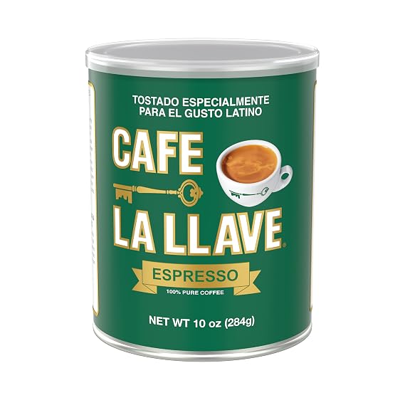 Cafe La Llave Dark Roast Ground Espresso Coffee, 10 oz Can Authentic Cuban-Style, Rich Bold Strong Flavor Intensely Aromatic Brew