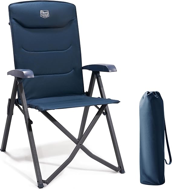 Timber Ridge Folding Camping Chair High Back 4 Positions Adjustable Folding Chair Camping 150 kg Load Capacity Padded Garden Chair Folding Chair with Bag for Garden Balcony Motorhome