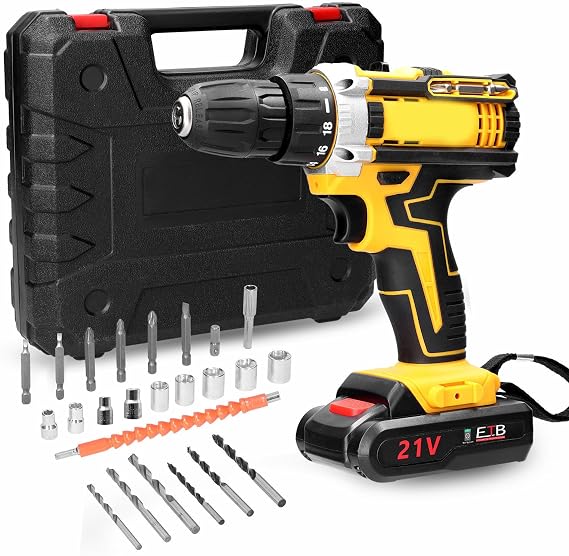 21V Cordless Electric Drill Brush Motor 2 Speeds Adjustment 18 Gears of Torque Adjustable Holes Drilling Machine