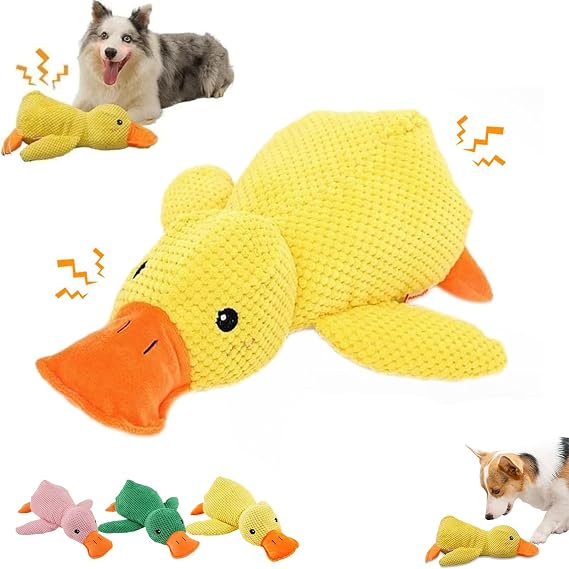 Yilia 2025 Cute Yellow Calming Duck Dog Toy, Quack-Quack Duck Dog Toy, Cute Stuffed Calming Duck Dog Toys with Soft Squeaker, Interactive Dog Toys for Aggressive Chewers (Yellow)
