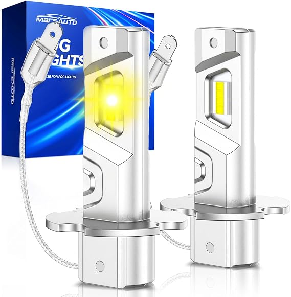 Marsauto H3 Yellow Led Fog Light Bulb, 600% High Bright H3LL Fog Lights Led, 12,000LM 3000K Amber Yellow LED Fog Lights, 1:1 Mini Size Upgraded CSP Chips H3 Fog Bulb, Side Marker Parking Light Combos