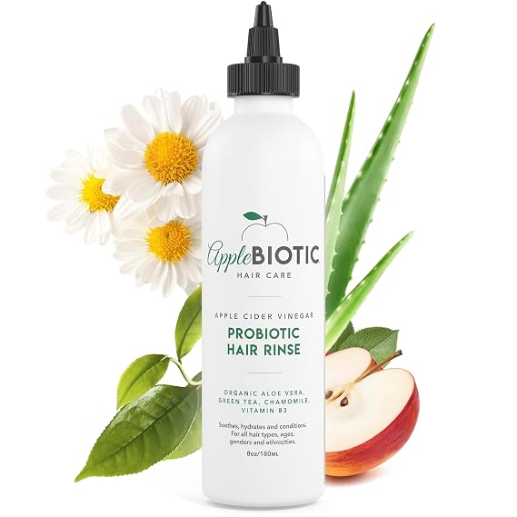 Applebiotic Apple Cider Vinegar (ACV) Hair Rinse pH Balancing Clarifying Treatment for Product Buildup Liquid Scalp Cleanser for Flaky, Dry & Itchy Scalp Sulfate-Free Hair Detox for Shine 8oz