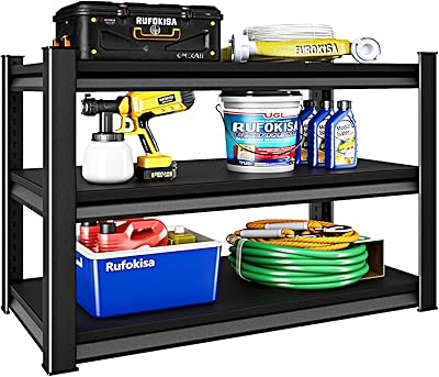 40 W 3-Tier Garage Shelving Heavy Duty, 1500LBS Loads Garage Storage Shelves, Metal Shelving Units and Storage Racks, Industrial Utility Shelf Heavy Duty,40 Wx16 Dx36 H, Black