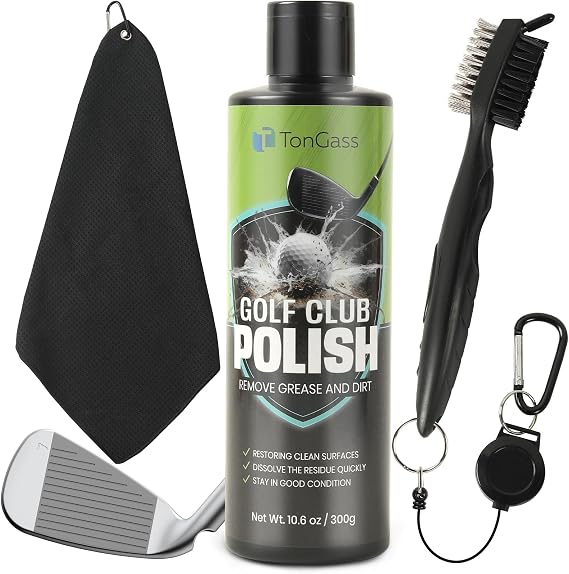 TonGass Golf Club Cleaning Kit with Retractable Hook Brush & Hookable Towel