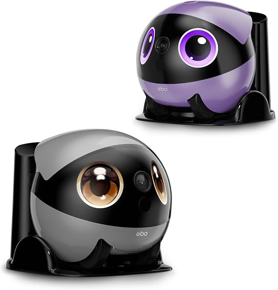 3K Home Camera Robot EBO Air 2 Plus: Movable Robot Companion, 2-Way Video, AI Chat, Custom Facial Image (Purple + White Bundle)