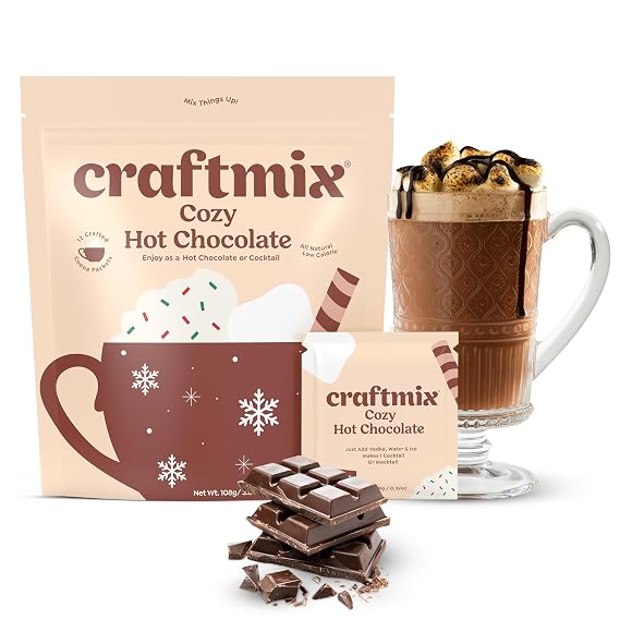 Craftmix Cozy Hot Chocolate Mix - Instant Hot Cocoa Drink Mix Packets - Made with Real Cocoa Beans - Add Milk or Water - Vegan, Low-Carb, Low-Sugar, Dairy-Free, Gluten-Free, 12 Pack