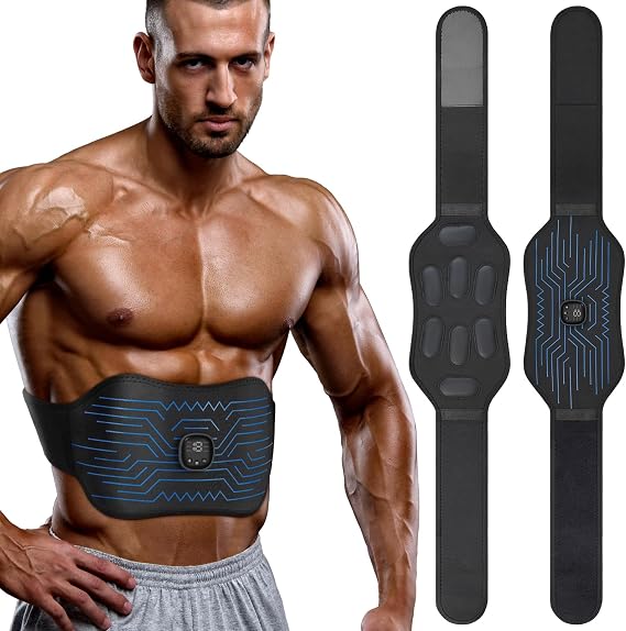 FDA Cleared - Abs Stimulator Muscle Toner, EMS Muscle Stimulator, Fitness Belt Ab Workout Equipment (Black Blue)