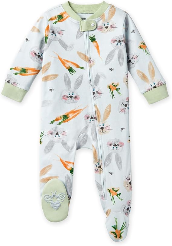 Burt's Bees Baby Girls' Loose Fit Organic Cotton Sleep and Play One-Piece Zip Front Footed Pajamas