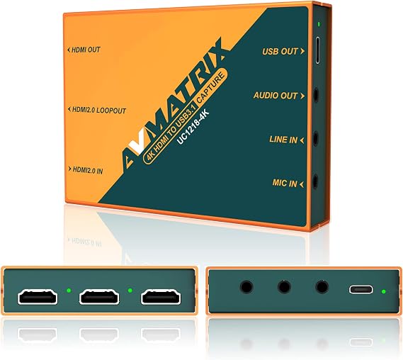 AVMATRIX UC1218-4K Capture Card 1440p/4K Input 1080P60 Uncompressed (YUY2) Capture for Game Live Stream, Ultra-Low Latency PS5 PS4/Pro Xbox Series X/S Xbox One X/S in PC and Mac