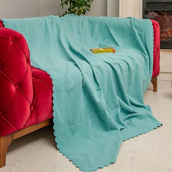 LATUDA CONCEPT Sofa Cover Chenille Anti-Slip Double Sided Sofa Bed Cover Sofa Shawl 175x215 - WATER GREEN