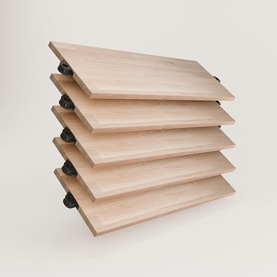 pamo Adjustable Closet Organizer Shelf Board Set of 5 with Clamps Industrial Pipe Clothes Rack Accessories, European Oak Shelves 36 x 12 in for Home or Closet Storage