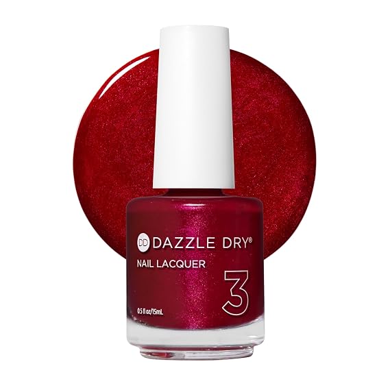 Dazzle Dry Nail Lacquer, Step 3 Apple Of My Eye (0.5 fl oz) | A Ruby Red With Magenta Shimmer Full Coverage Shimmer Finish Quick-Dry
