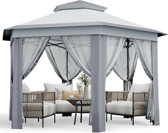 GarveeTech Pop Up Screen Tent with Mosquito Netting, 13x13 ft, Instant Outdoor Canopy Tent for Patio, Garden & Backyard Events, 3 Height Adjustments & UV Protection