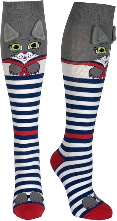 Moosh Walks Cute Cat Socks (Age 9 to Adults) Novelty 3d Knee High Stockings Gifts | MUSHKA