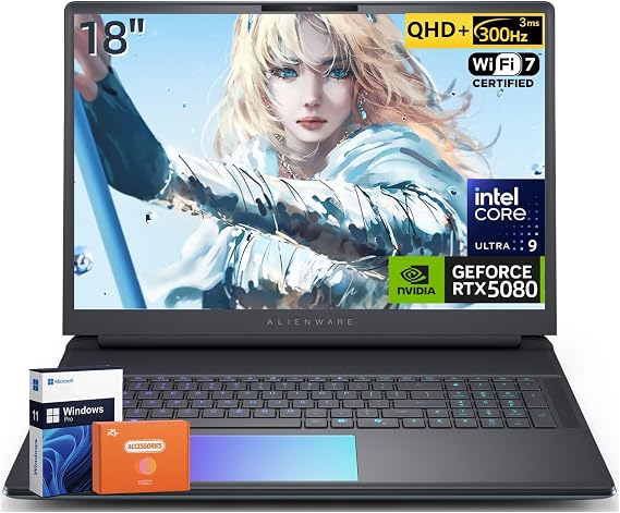 Dell Alienware 18 Area-51 Gaming Laptop, NVIDIA RTX 5080 16GB GDDR7, 18" QHD+ 300Hz Display, Intel Ultra 9 275HX(Beats i9), 4K Camera, WiFi 7, BT 5.4, 64 GB DDR5, 8 TB SSD, Win 11 Pro