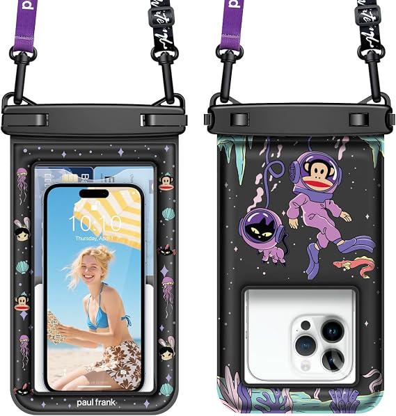 Paul Frank Waterproof Phone Pouch Floating, 2 Pack IPX8 Waterproof Phone Case with Lanyard for iPhone 17 16 15 14 Pro Max Galaxy S25 S24, Cellphone Dry Bag Beach Cruise Ship Essentials(up to 8.5")