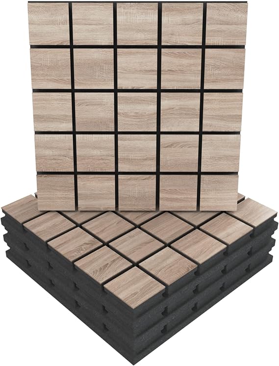 (4 Pack) Sound Absorption-Diffuse Acoustic Panel Grid | 19.7''x19.7''x2.1" | High Density Foam | Absorption - Diffusion - Reflection - Soundproofing - Insulation | Wood laminated: Sonoma
