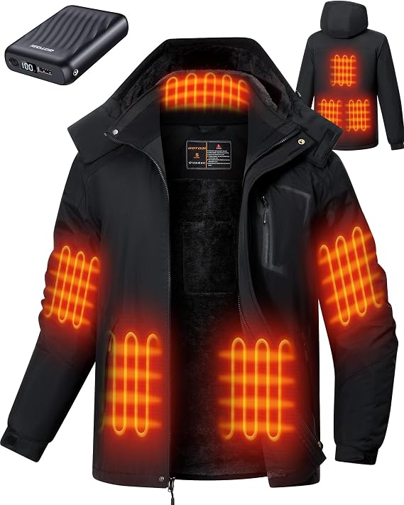 Heated Jackets for Men with 12V 18400mAh Battery Pack, Heated Coat with 8 Heated Zones, Winter Waterproof Ski Jacket