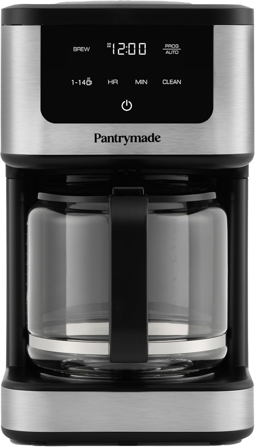 Pantrymade Deluxe 14 Cup Programmable Drip Coffee Maker with Glass Carafe | Large Capacity Coffee Maker 14 Cup with Brew Strength Control, Auto Shut-Off & Timer | Classic Black