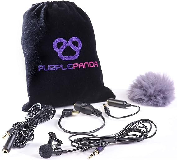 Purple Panda Lavalier Lapel Microphone Kit - Clip-on Omnidirectional Condenser Lav Microphone Compatible with iPhone, iPad, GoPro, DSLR, Zoom purple panda