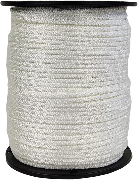 QNR 3/16" White Polyester Rope, Solid Braid Dacron Utility Rope, 500 ft Spool, Low Stretch UV Resistant Industrial Cord