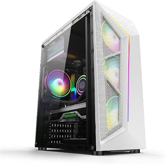 XLTFUC Mid-Tower ATX/M-ATX/ITX Computer Case, Tempered Glass Panel Grid Front Panel, Vertical GPU Bracket RGB Mode(White)