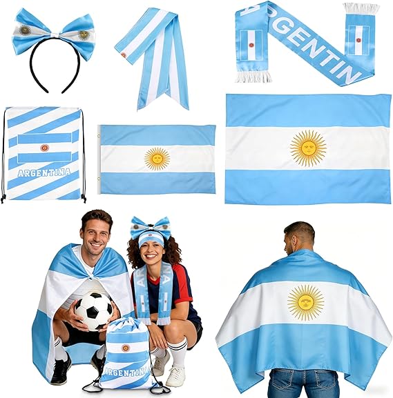 2026 Soccer Fan Cheer Kit, Flag Cape Scarf Headband Drawstring Bag, Sports Game Day Party Supplies for Match Support