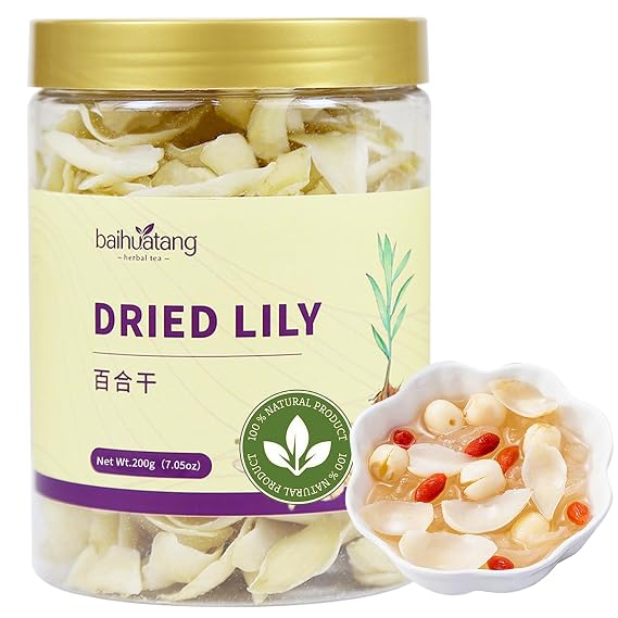 Dried Lily Bulbs 200g (7oz) Herbal Tea, Dried Lily Buds Bulbs Bai He Lilies for Tea, Cooking, Porridge, Sulfur Free, No Additives