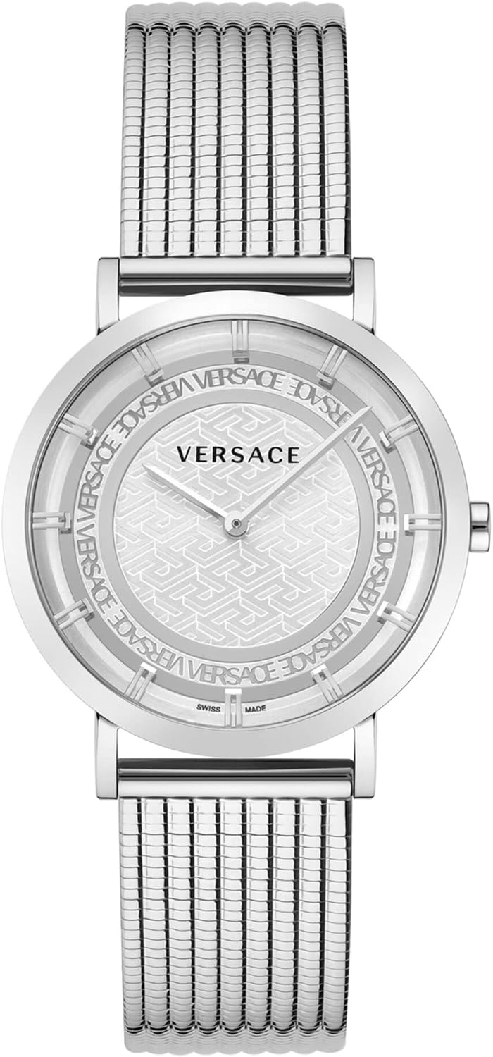 Versace New Generation Collection Luxury Womens Watch Timepiece with a Silver Bracelet Featuring a Stainless Steel Case and Silver Dial