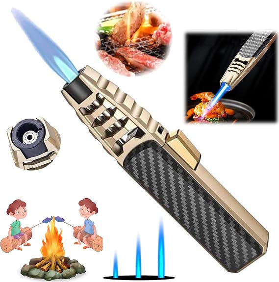Butane Torch Lighter, Windproof Kitchen Cooking Torch with Safety Lock | Bright Fire Blow Torch, Adjustable Jet Flame, Refillable, for Cooking, BBQ, Baking, Candle, Camping (Butane Not Included)