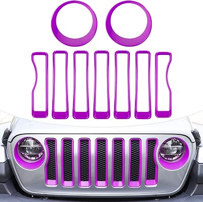 LAIKOU 9PCs Upgrade Front Grille Insert Grill Cover and Headlight Lamp Cover Trim Exterior Accessories fit for Jeep Wrangler JL JLU SportSports 2018 2019 2020 2021 2022 Purple