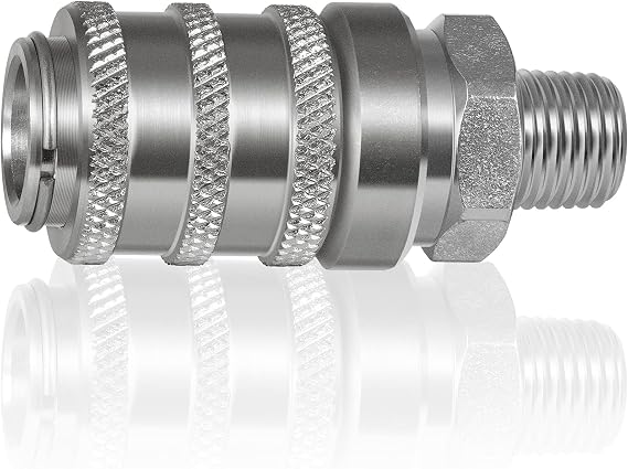 PD243 Series PD Steel Test Port and Diagnostic Equipment Quick Connect Coupling with Male Pipe Thread, Push to Connect - PD243 Series Couplers, 1/8" Body Size, 1/4"-18 NPTF Thread Size, 2.26" Length