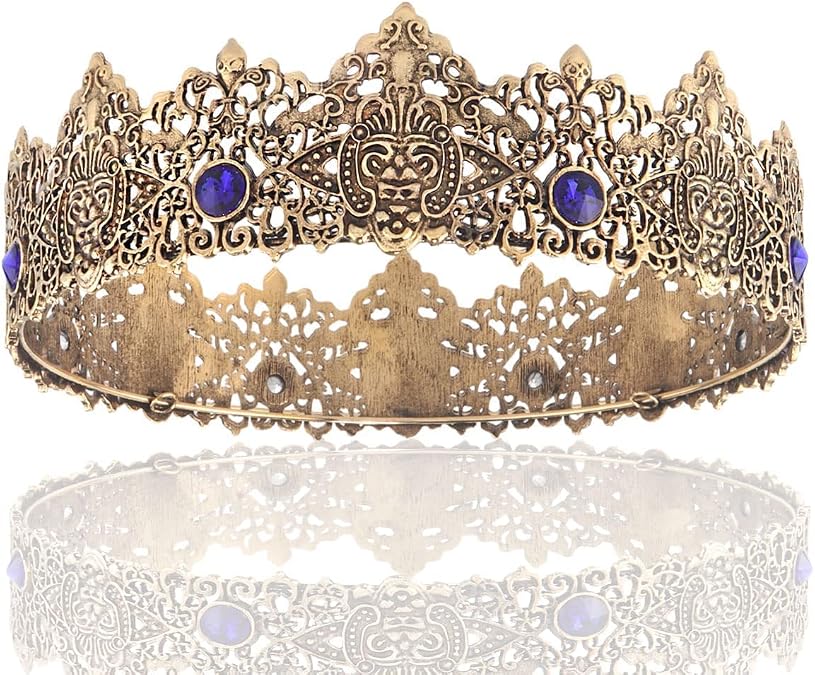 King Men Tiara Crown Imperial Medieval Headband Crystal Pageant Costumes For Wedding Halloween Faire Birthday