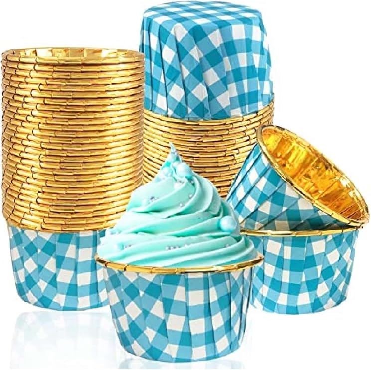 Dolphin Muffin Cake Capsule Square Pattern Blue-Gold 25 Piece