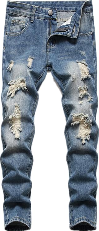 Boy's Skinny Fit Ripped Destroyed Distressed Slim Fashion Stretch Jeans Pants
