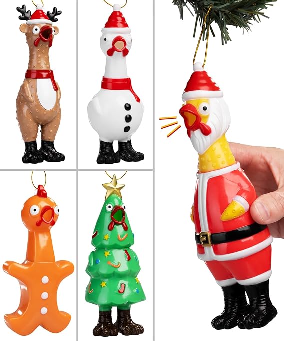 Squeeze Me Christmas Rubber Chicken Ornament (1 Unit)