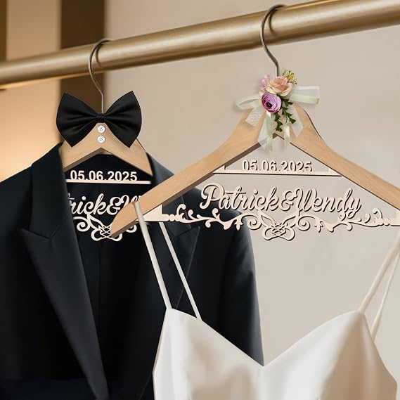 Bride Hanger for Wedding Dress Personalized Tuxedo Suit Hangers Custom Wooden Name Hangers Shower Gifts for Groom Bride Bridesmaid