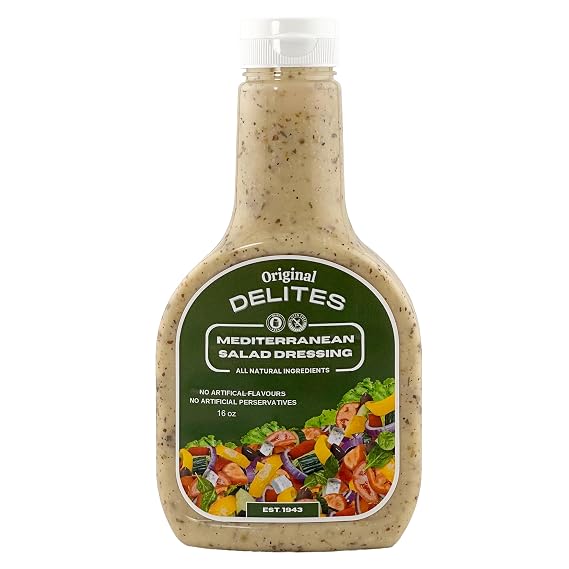 Original Delites Mediterranean Vinaigrette | Rich, Restaurant-Style Flavor for Salads & Dips | Vegan, Dairy-Free, 16 fl oz