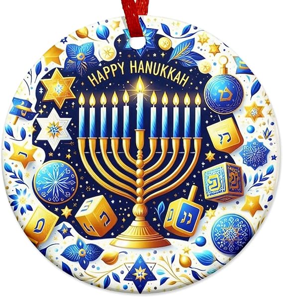 Christmas Ornament - Happy Hanukkah Ceramic Ornament, Jewish and Christian Ornament, Christmas Tree Decoration, Hanging Hanukkah