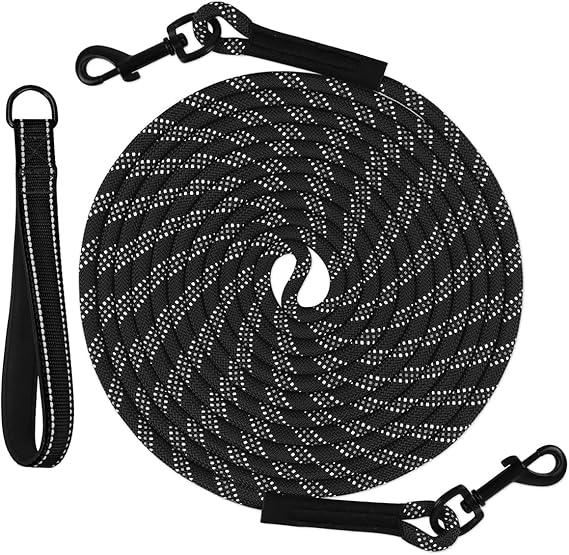 Taglory Long Dog Leash with Removable Padded Handle Tie Out, 15/30/50/66FT Heavy Duty Training Leash with 2 Swivel Hooks for Large Medium Small Dogs Camping, Hiking, Walking, Backyard, Black, 50FT