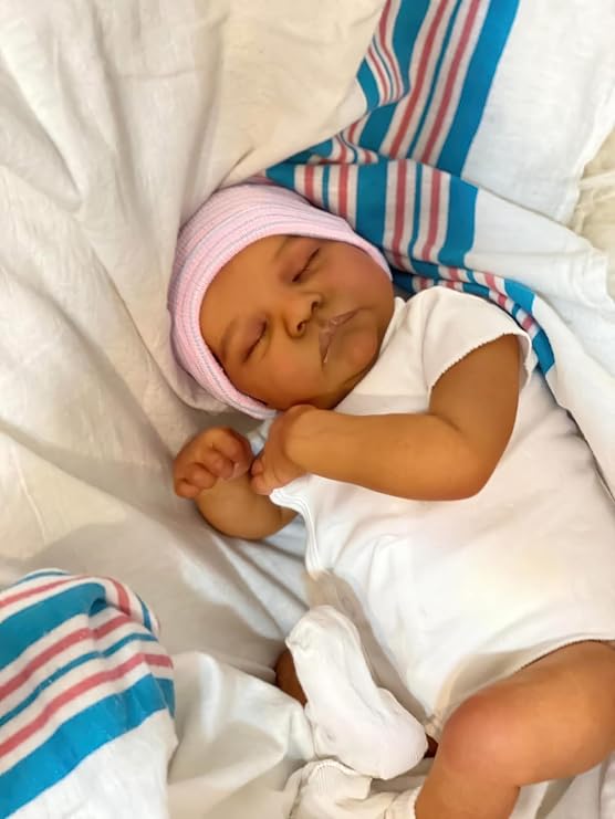 18 Inch Enchanting Realistic African American Reborn Baby Doll - Embrace The Lifelike Tenderness of a Sleeping Newborn Baby Dolls with Cuddly Body & Painted Hair