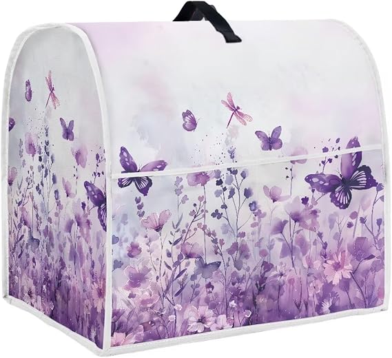 Purple Stand Mixer Cover 4.5-5Qt Protective Iris Butterfly Kitchen Aid Cover with Storage Pocket Dust Cover for Accessories, Kitchen Aid Mixer Accessories