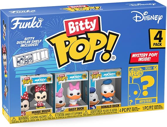 Funko Bitty POP! Disney - Minnie Mouse (red Dress), Daisy Duck, Donald Duck and A Surprise Mystery Mini Figure - 0.9 Inch (2.2 Cm) Collectable - Stackable Display Shelf Included - Gift Idea | Official Cartoon/Animation Merch - Tiny 0.9 inch Figures with Display Shelf - Cake Topper, Party Bag and Stocking Filler Gift
