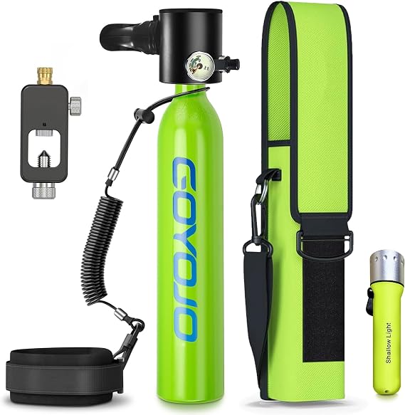 GOYOJO 0.5L Mini Tank Dive Scuba, 5-10 Minutes Underwater Breath Device Portable Diving Cylinder Oxygen Tank Kits, Reusable Pony Bottle, Underwater Diving Breathing Training, 10M Deepest Water