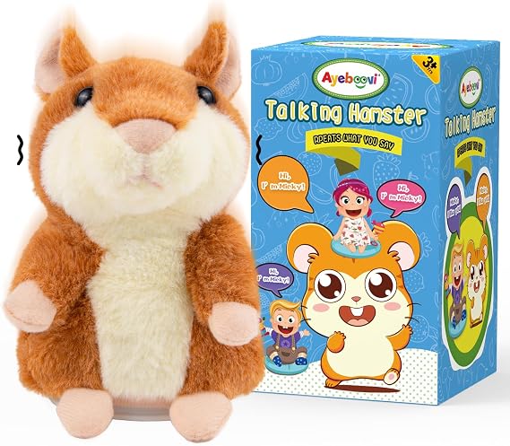 Ayeboovi Talking Hamster Repeats What You Say, Plush Toy for Toddler & Kids