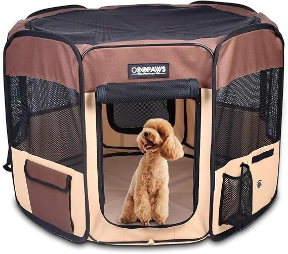 Jespet Soft Dog Playpen, Portable Pet Exercise Pen Kennel with Carry Bag